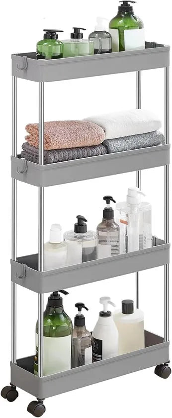 Furnstar Keukenwagen – 4-laags Nisrek op Wieltjes – Ruimtebesparend Opbergrek voor Badkamer & Keuken – 40 x 13,5 x 86 cm – Grijs