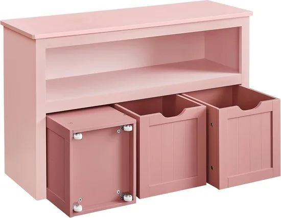 FurnStar - Kinderrek - Speelgoedopslag voor kinderen - Opbergkast - Speelgoedkast - Opbergdoos met wieltjes - Speelgoedrek - Voor kinderkamer - 102 x 30 x 60 cm - Pastelroze