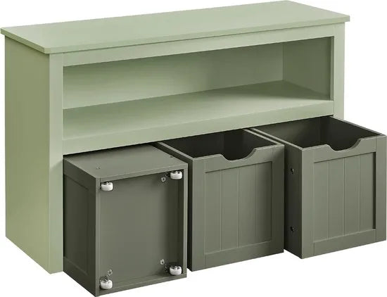 FurnStar - Kinderrek - Speelgoedopslag voor kinderen - Opbergkast -Speelgoedkast - Opbergdoos met wieltjes - Speelgoedrek - Voor kinderkamer - 102 x 30 x 60 cm - Laubergroen