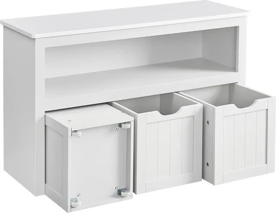 FurnStar - Kinderrek - Speelgoedopslag voor kinderen - Opbergkast - Speelgoedkast - Opbergdoos met wieltjes - Speelgoedrek - Voor kinderkamer - 102 x 30 x 60 cm - Pastelroze – Wit