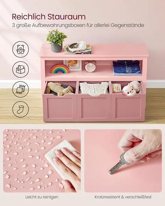 FurnStar - Kinderrek - Speelgoedopslag voor kinderen - Opbergkast - Speelgoedkast - Opbergdoos met wieltjes - Speelgoedrek - Voor kinderkamer - 102 x 30 x 60 cm - Pastelroze