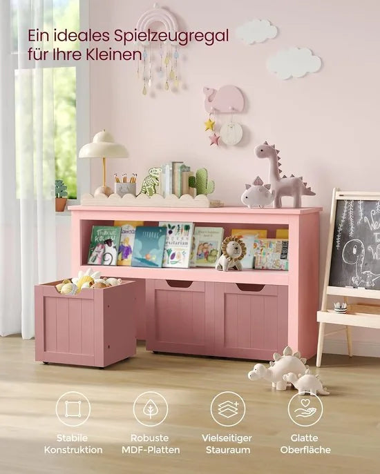 FurnStar - Kinderrek - Speelgoedopslag voor kinderen - Opbergkast - Speelgoedkast - Opbergdoos met wieltjes - Speelgoedrek - Voor kinderkamer - 102 x 30 x 60 cm - Pastelroze – Pastelroze