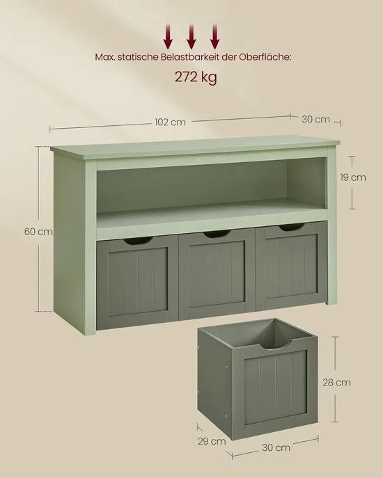 FurnStar - Kinderrek - Speelgoedopslag voor kinderen - Opbergkast -Speelgoedkast - Opbergdoos met wieltjes - Speelgoedrek - Voor kinderkamer - 102 x 30 x 60 cm - Laubergroen