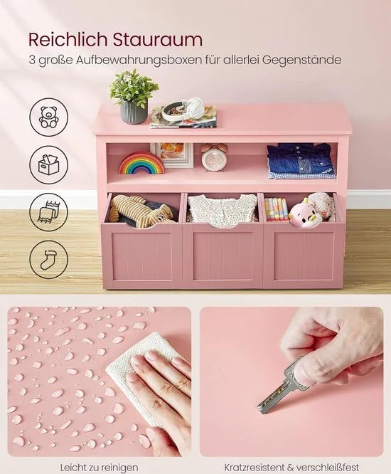 FurnStar - Kinderrek - Speelgoedopslag voor kinderen - Opbergkast - Speelgoedkast - Opbergdoos met wieltjes - Speelgoedrek - Voor kinderkamer - 102 x 30 x 60 cm - Pastelroze