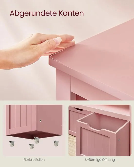FurnStar - Kinderrek - Speelgoedopslag voor kinderen - Opbergkast - Speelgoedkast - Opbergdoos met wieltjes - Speelgoedrek - Voor kinderkamer - 102 x 30 x 60 cm - Pastelroze – Pastelroze