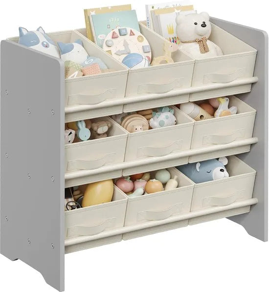 Furnstar - Kinderrek - Speelgoedrek - Boekenrek voor kinderen - Met 9 opbergdozen van vliesstof - Ruime opbergruimte - 29,5 x 62,5 x 60 cm - Duifgrijs