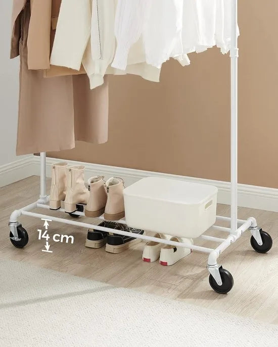 FurnStar - Kledinghangers - Kledingrek Metaal - Kledingrek Op Wieltjes - 49D x 100W x 163H cm - Kledingrek Wit