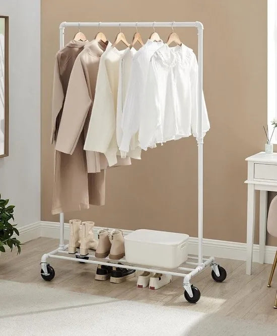 FurnStar - Kledinghangers - Kledingrek Metaal - Kledingrek Op Wieltjes - 49D x 100W x 163H cm - Kledingrek Wit
