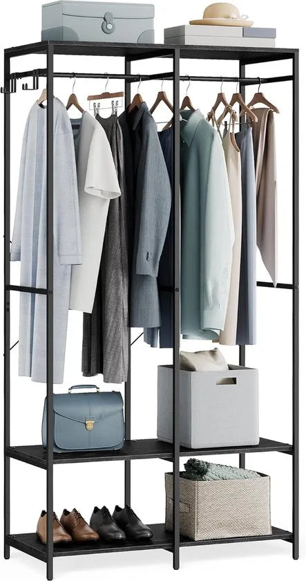 FurnStar - Kledinghangers - Kledingrek Metaal - Schoenenrek- Kledingkasten Slaapkamer - 40 x 94.5 x 180 cm - Kledingrek Beige – Zwart 40 x 94.5 x 180cm