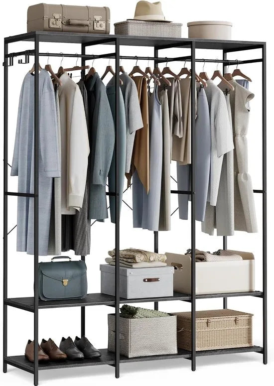 FurnStar - Kledinghangers - Kledingrek Metaal - Schoenenrek- Kledingkasten Slaapkamer - 40 x 94.5 x 180 cm - Kledingrek Beige – Zwart 40 x 141 x 180cm