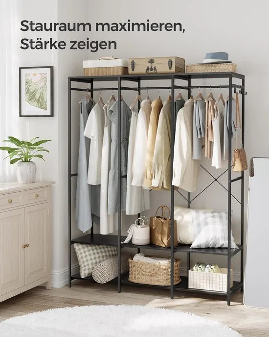FurnStar - Kledinghangers - Kledingrek Metaal - Schoenenrek - Kledingkasten Slaapkamer - 40 x 141 x 180 cm - Kledingrek Zwart