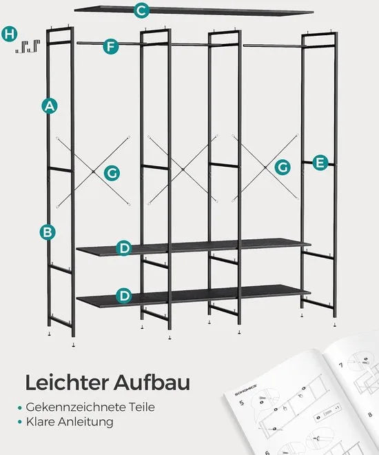 FurnStar - Kledinghangers - Kledingrek Metaal - Schoenenrek - Kledingkasten Slaapkamer - 40 x 141 x 180 cm - Kledingrek Zwart