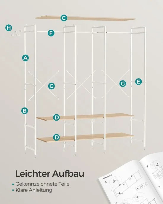FurnStar - Kledinghangers - Kledingrek Metaal - Schoenenrek - Kledingkasten Slaapkamer - 40 x 141 x 180 cm - Natural Beige