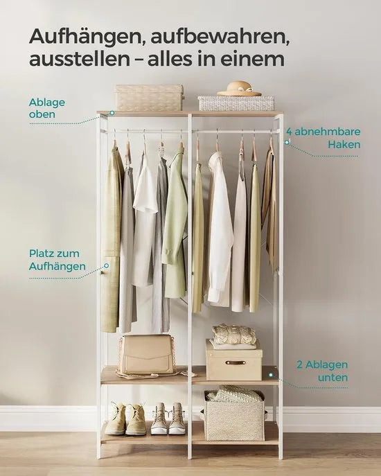 FurnStar - Kledinghangers - Kledingrek Metaal - Schoenenrek- Kledingkasten Slaapkamer - 40 x 94.5 x 180 cm - Kledingrek Beige