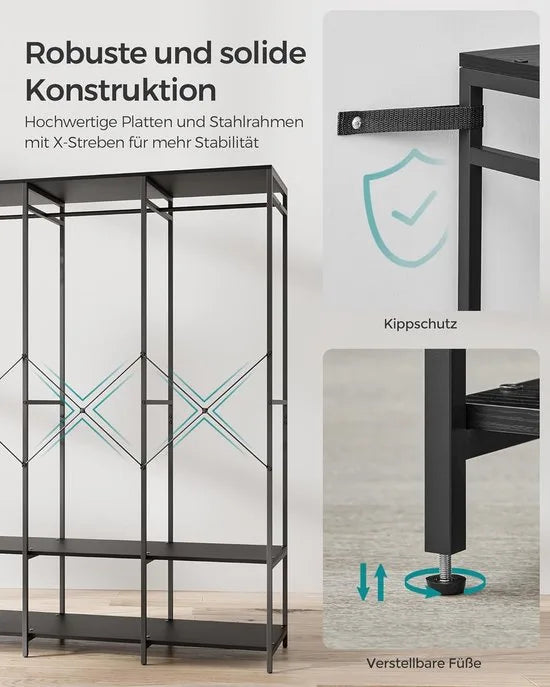 FurnStar - Kledinghangers - Kledingrek Metaal - Schoenenrek- Kledingkasten Slaapkamer - 40 x 94.5 x 180 cm - Kledingrek Beige – Zwart 40 x 141 x 180cm