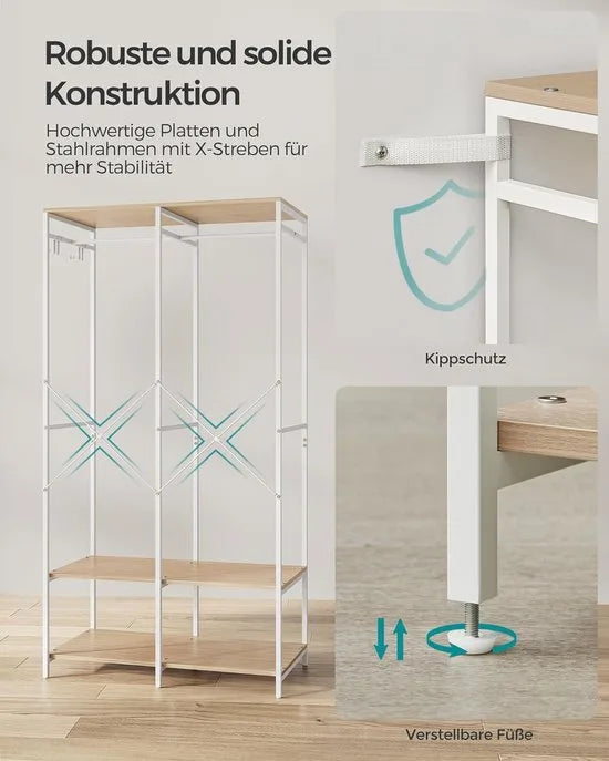 FurnStar - Kledinghangers - Kledingrek Metaal - Schoenenrek- Kledingkasten Slaapkamer - 40 x 94.5 x 180 cm - Kledingrek Beige