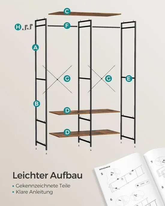FurnStar - Kledinghangers - Kledingrek Metaal - Schoenenrek- Kledingkasten Slaapkamer - 40 x 94.5 x 180 cm - Kledingrek vintage
