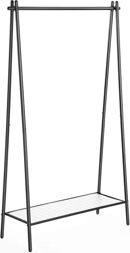 FurnStar - Kledingrail - Kledingrek - Kledingrek met stalen frame - met ophangrail en plank - 33,5 x 92,5 x 153 cm - voor slaapkamer, kleedkamer, wasruimte - zwart