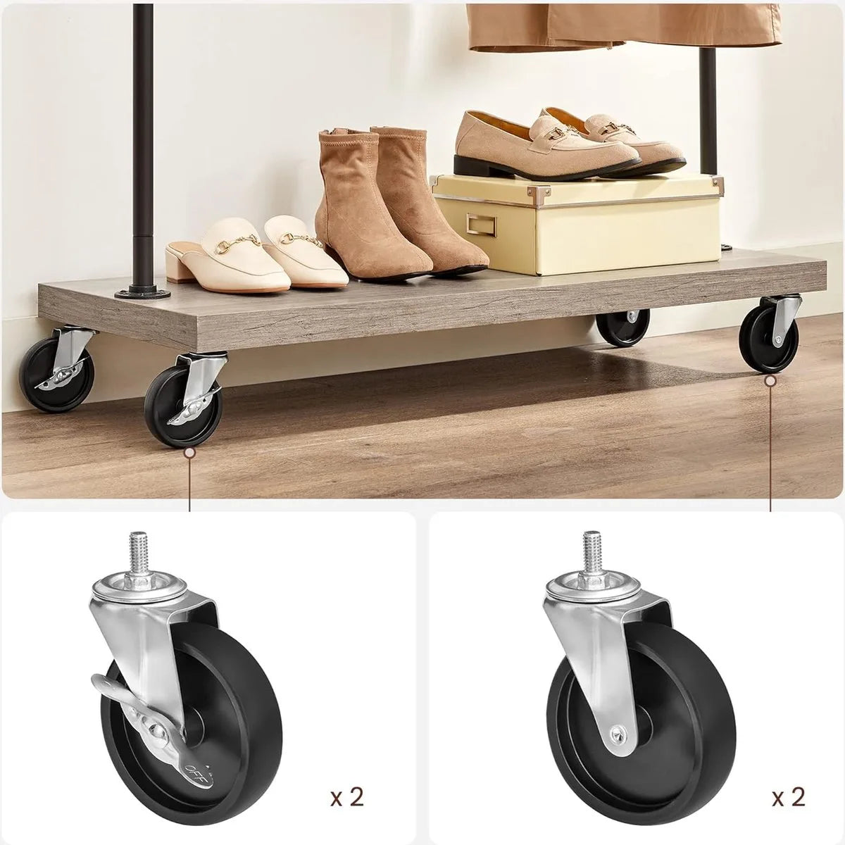 FurnStar - Kledingrek - kledinghangers - Clothes Rack on Wheels - Engineered Wood Alloy Steel - 103,5 x 40 x 162 cm - Grijs / Zwart.