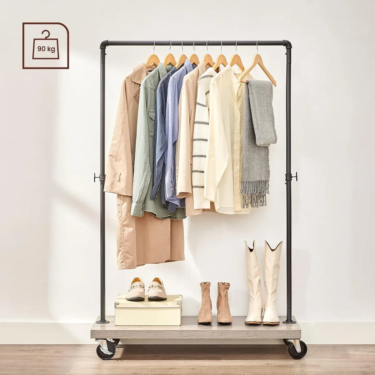 FurnStar - Kledingrek - kledinghangers - Clothes Rack on Wheels - Engineered Wood Alloy Steel - 103,5 x 40 x 162 cm - Grijs / Zwart.