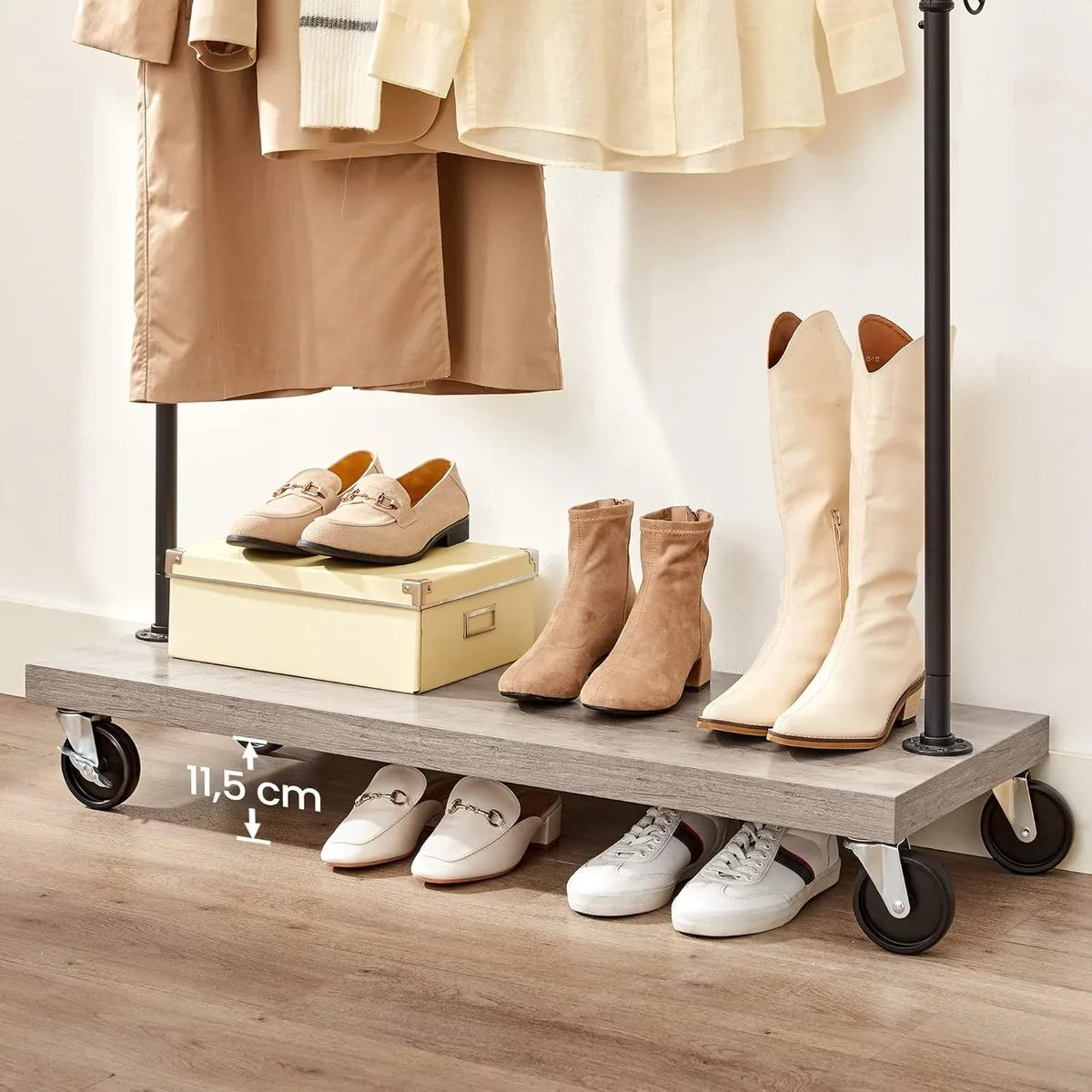 FurnStar - Kledingrek - kledinghangers - Clothes Rack on Wheels - Engineered Wood Alloy Steel - 103,5 x 40 x 162 cm - Grijs / Zwart.