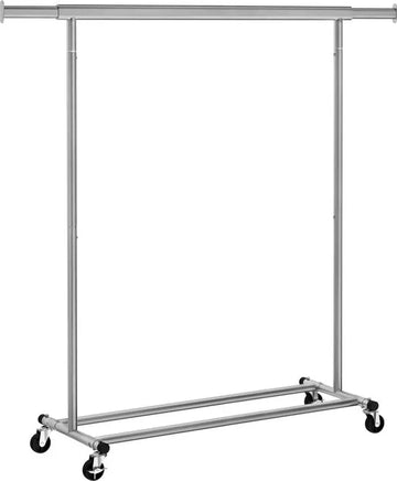 FurnStar - Kledingrek - Kledinghangers - Kledingrek op wieltjes - Kledingrek metaal - Kledingroede voor zwaar gebruik - Met uitschuifbare ophangrail - 90 kg draagvermogen - Eenvoudige montage - Draagbaar - 132 x 45.4 x 160 cm – Grijs