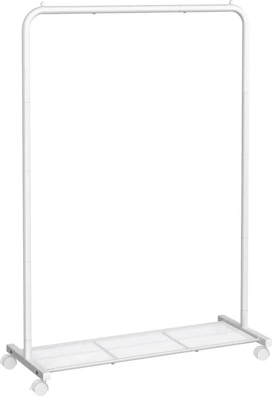 FurnStar - Kledingrek - kledinghangers - kledingrek op wieltjes - kledingrek metaal - 40 kg draagvermogen - met opbergplank - eenvoudige montage - draagbaar - 40.5 x 91 x 158 cm - Wit