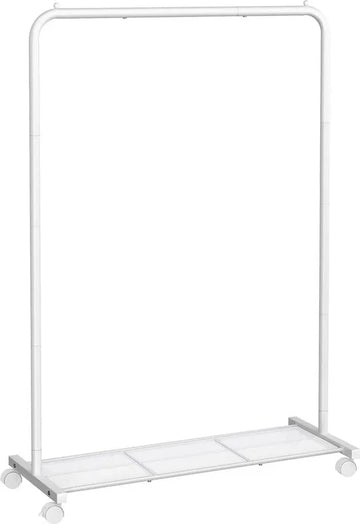 FurnStar - Kledingrek - kledinghangers - kledingrek op wieltjes - kledingrek metaal - 40 kg draagvermogen - met opbergplank - eenvoudige montage - draagbaar - 40.5 x 91 x 158 cm - Wit