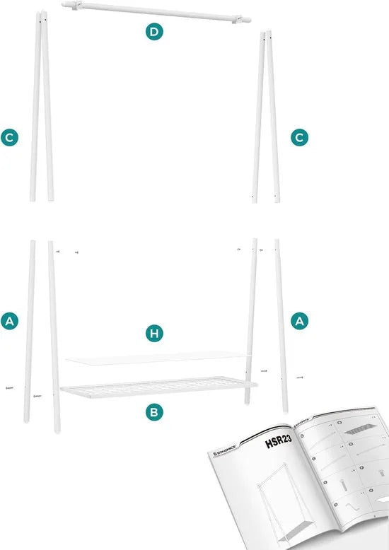 FurnStar - Kledingrek - Kledingrek met stalen frame - met ophangrail en plank - 33,5 x 92,5 x 153 cm - voor slaapkamer, kleedkamer, wasruimte - Wit