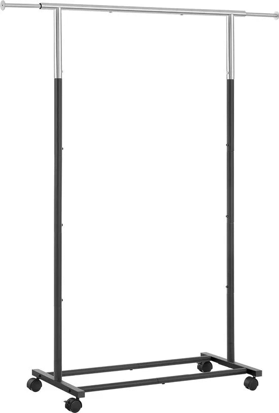 FurnStar - Kledingrek - Kledingrek op wielen - Met kledingstang - Draagvermogen tot 25 kg - In hoogte verstelbaar - Silver/Zwart