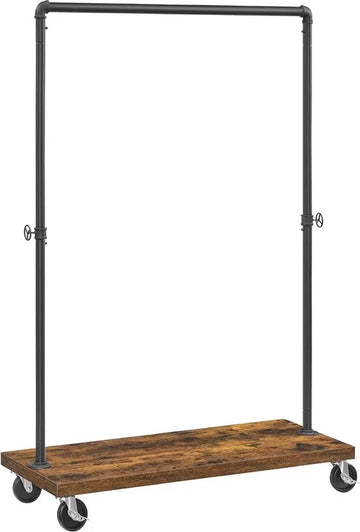 FurnStar - Kledingrek - Kledingrek op wielen - Spaanplaat en staal - Met legplanken en stang - Eenvoudige montage - Industriële stijl - 103,5x40x162 cm - Bruin/Zwart