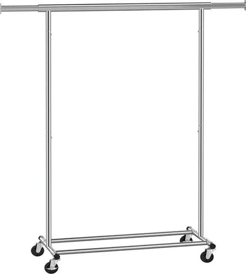 FurnStar - Kledingrek - kledingrek op wieltjes - kledingrek metaal - Kledingroede voor zwaar gebruik - met uitschuifbare ophangrail - kledinghangers - 90 kg draagvermogen - eenvoudige montage - draagbaar - 132 x 45.4 x 160 cm - zilver