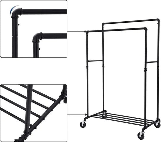FurnStar - Kledingrek - Kledingrek op wieltjes - Metaal - 163 x 100 x 59 cm