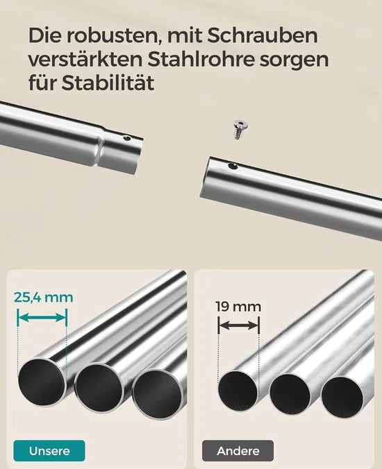 FurnStar - Kledingrek - kledingstang - 2 garderobestangen - kapstokken - garderobe van metaal - 6 haken - plank - kledingopslag voor slaapkamer - woonkamer - zilver