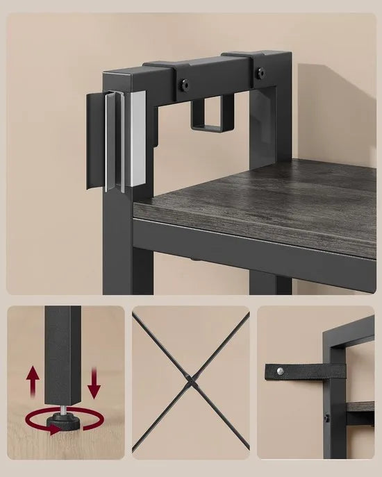 Furnstar Kledingrek met Zitbank – 5 Planken, 9 Kledinghaken & 6 Zijhaken – 40 x 120 x 190 cm – Steengrijs & Inktzwart