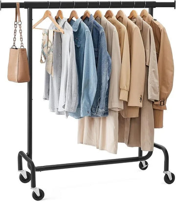 Furnstar Kledingrek op Wielen - Metaal - Verstelbaar - Garderobestand- Voor zware belasting - Uittrekbare kledingstang - Tot 130 kg belastbaar - Eenvoudige montage- Draagbaar - 45 x (110-150) x 162,9 cm, Van metaal- Verchroomd -Matzwart