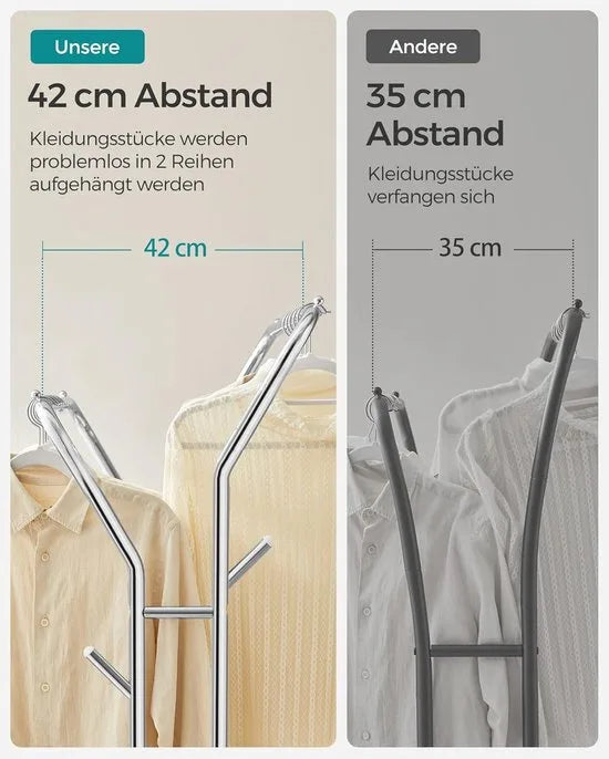 Furnstar Kledingrek op wieltjes - 2 Kledingstangen - Garderobestand - Kapstok van stalen buizen - Tot 100 kg belastbaar - 103.5 cm breed -Multifunctionele opslag - Zilver
