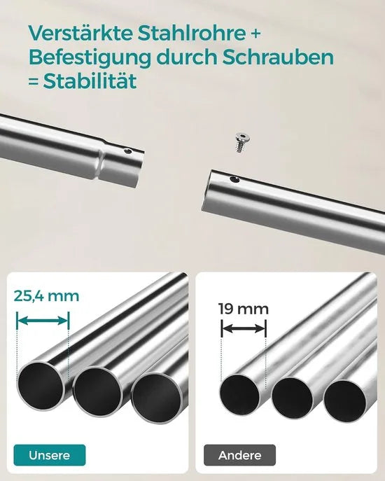 Furnstar Kledingrek op wieltjes - 2 Kledingstangen - Garderobestand - Kapstok van stalen buizen - Tot 100 kg belastbaar - 103.5 cm breed -Multifunctionele opslag - Zilver