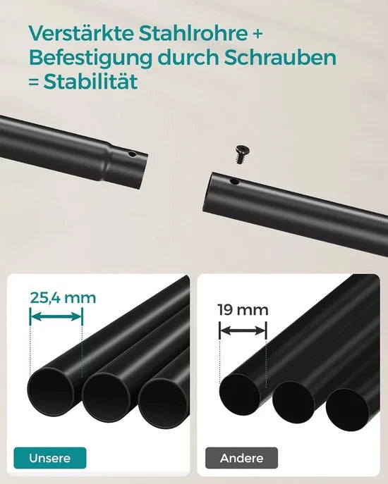 Furnstar Kledingrek op wieltjes - 2 Kledingstangen - Garderobestand - Kapstok van stalen buizen - Tot 100 kg belastbaar - 103.5 cm breed -Multifunctionele opslag - Zwart