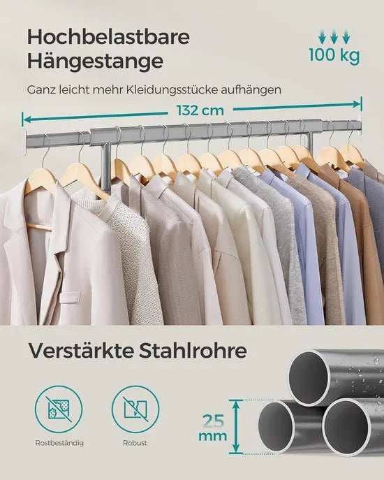 Furnstar kledingrek op wieltjes heavy duty garderobestand uittrekbare kledingstang tot 100 kg belastbaar eenvoudige montage draagbaar duifgrijs