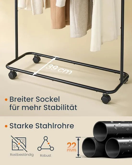 FurnStar Kledingrek op wieltjes - Kapstok - 155 x 103 x 39 cm - Metaal - Zwart