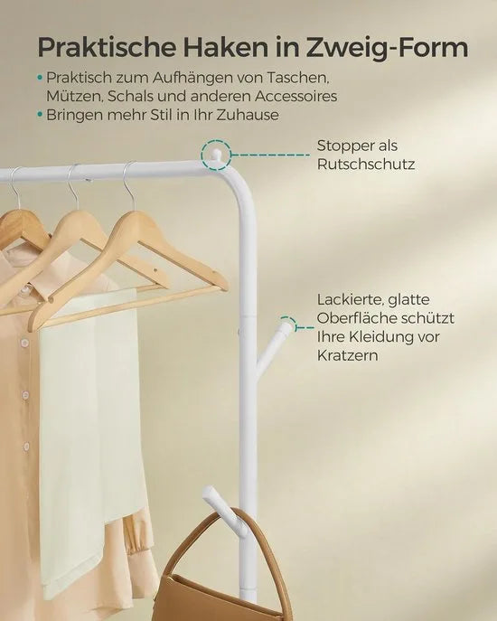 Furnstar Kledingrek op wieltjes kledingstang garderobestand kapstok van stalen buizen 103.5 cm breed multifunctionele opslag wolkenwit