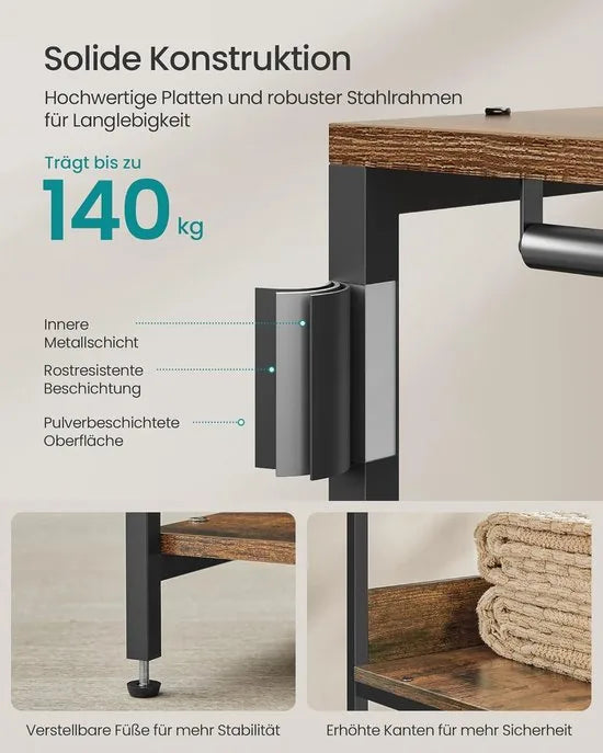 Furnstar Kledingrek -Open Garderobekast -Kledingstang -Garderobekast met Planken - Metalen Garderobekast Vrijstaand – Planken - Afneembare haken - 40 x 98 x 181 cm - Vintage bruin