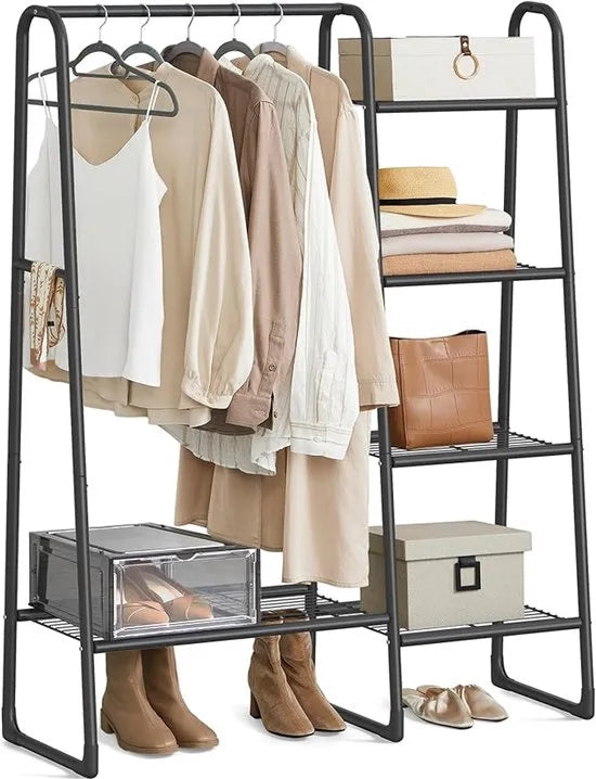 Furnstar Kledingrek - Wasrek met 5 Planken - Metalen Frame - 40 x 101 7 x 153 3 cm - Voor Slaapkamer - Woonkamer - Entree - Zwart - HSR138B01