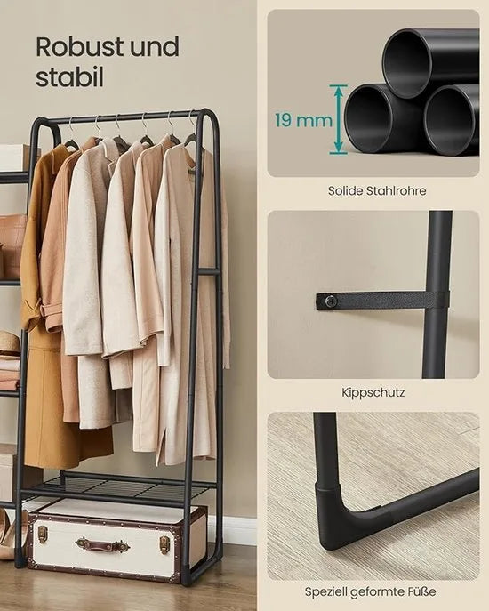 Furnstar Kledingrek - Wasrek met 5 Planken - Metalen Frame - 40 x 101 7 x 153 3 cm - Voor Slaapkamer - Woonkamer - Entree - Zwart - HSR138B01