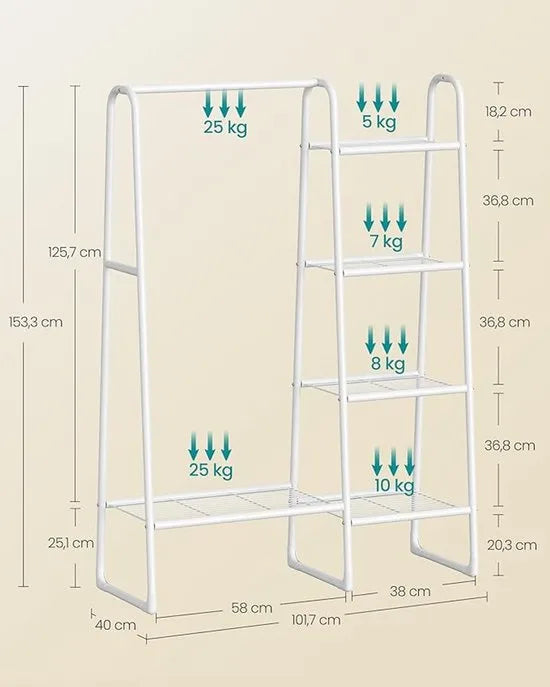 Furnstar Kledingrek - Wasrek met 5 Planken - Metalen Frame - 40 x 101 7 x 153 3 cm - Voor Slaapkamer - Woonkamer - Entree - Wit - HSR138W01