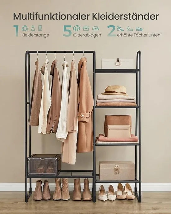 Furnstar Kledingrek - Wasrek met 5 Planken - Metalen Frame - 40 x 101 7 x 153 3 cm - Voor Slaapkamer - Woonkamer - Entree - Zwart - HSR138B01