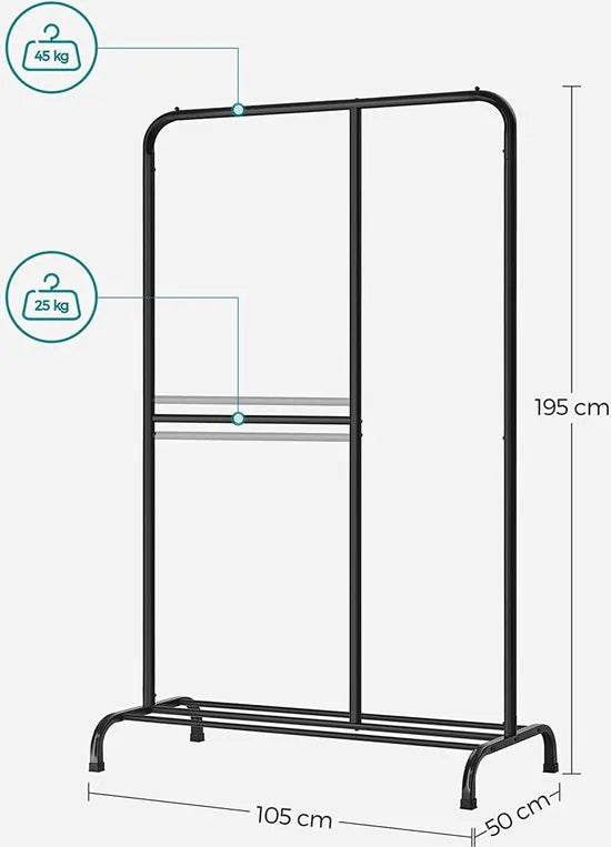 FurnStar - Kledingroede - Kledingrek - Max. Draagvermogen 100 kg - met verstelbare ophangrail - voor slaapkamer - woonkamer - hal - zwart