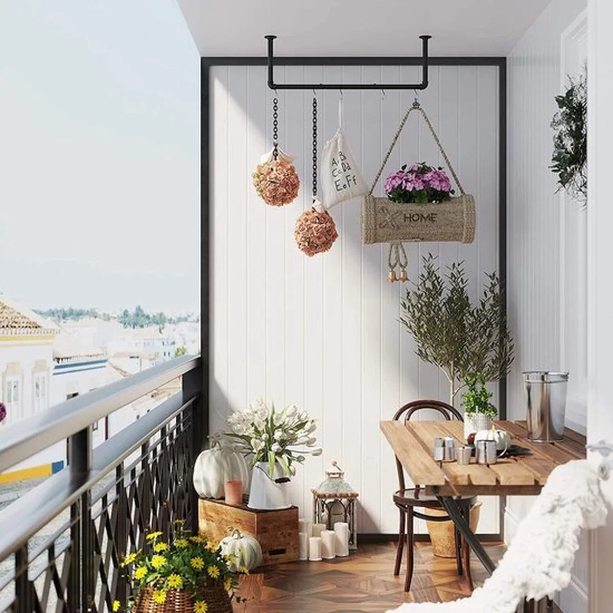 FurnStar kledingstang voor aan de muur - 92 x 30 x 7,5 cm - Zwart - Metaal