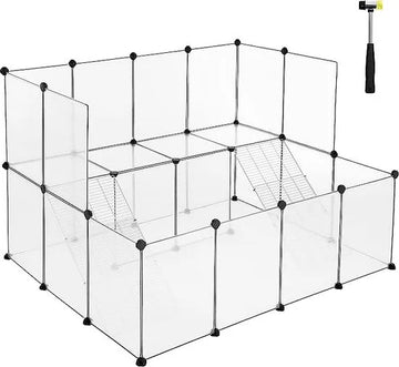 FurnStar - Kleindierverblijf - Modulaire omheining - konijnenhok - Cavia kooi - 2 Verdiepingen - 143x108x93cm - Wit